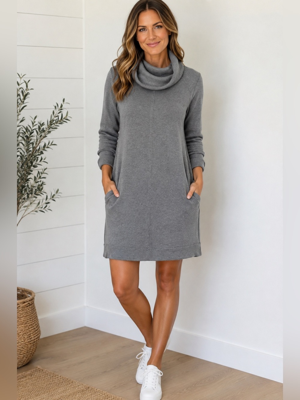 NWT Vince Camuto Gray Cowl Neck Sweater Dress XS
